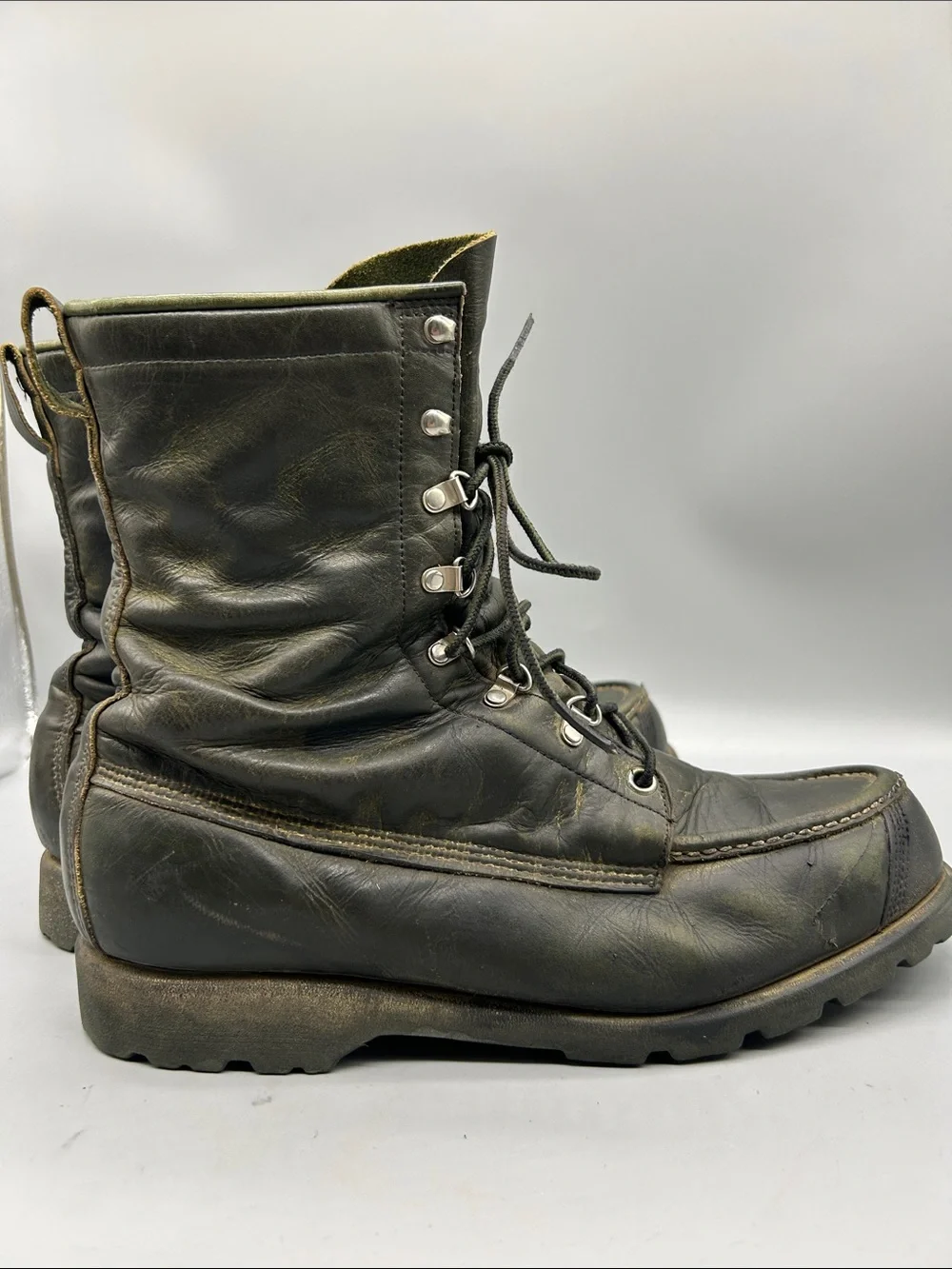 Vintage Ted Williams Sears Men's US 9.5D Boot Green Leather Work Combat Boots